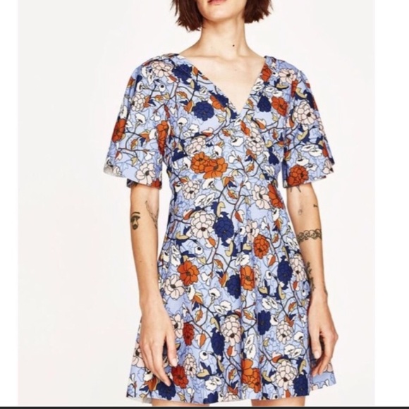 zara floral dress blue